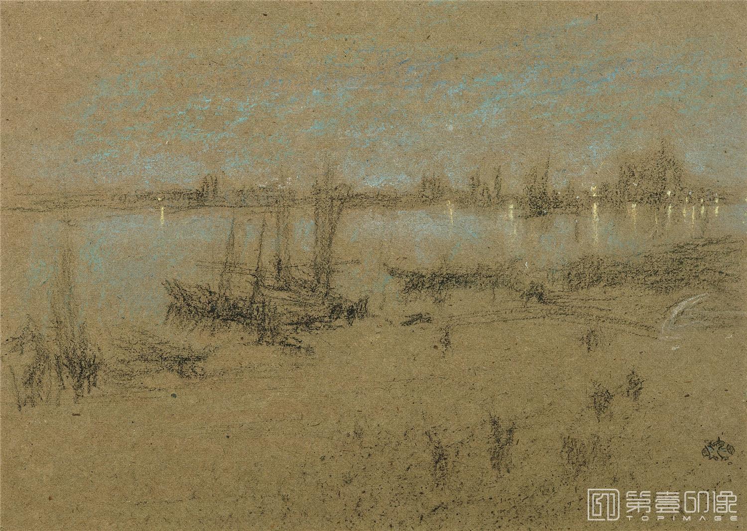 油画-美国弗里克美术馆藏画-James McNeill Whistler - Nocturne Venice， 1880-100